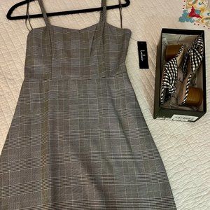 NWT Lulu Houndstooth Pattern Mini Dress Size S & NWT Lulu Gingham Heels Size 6